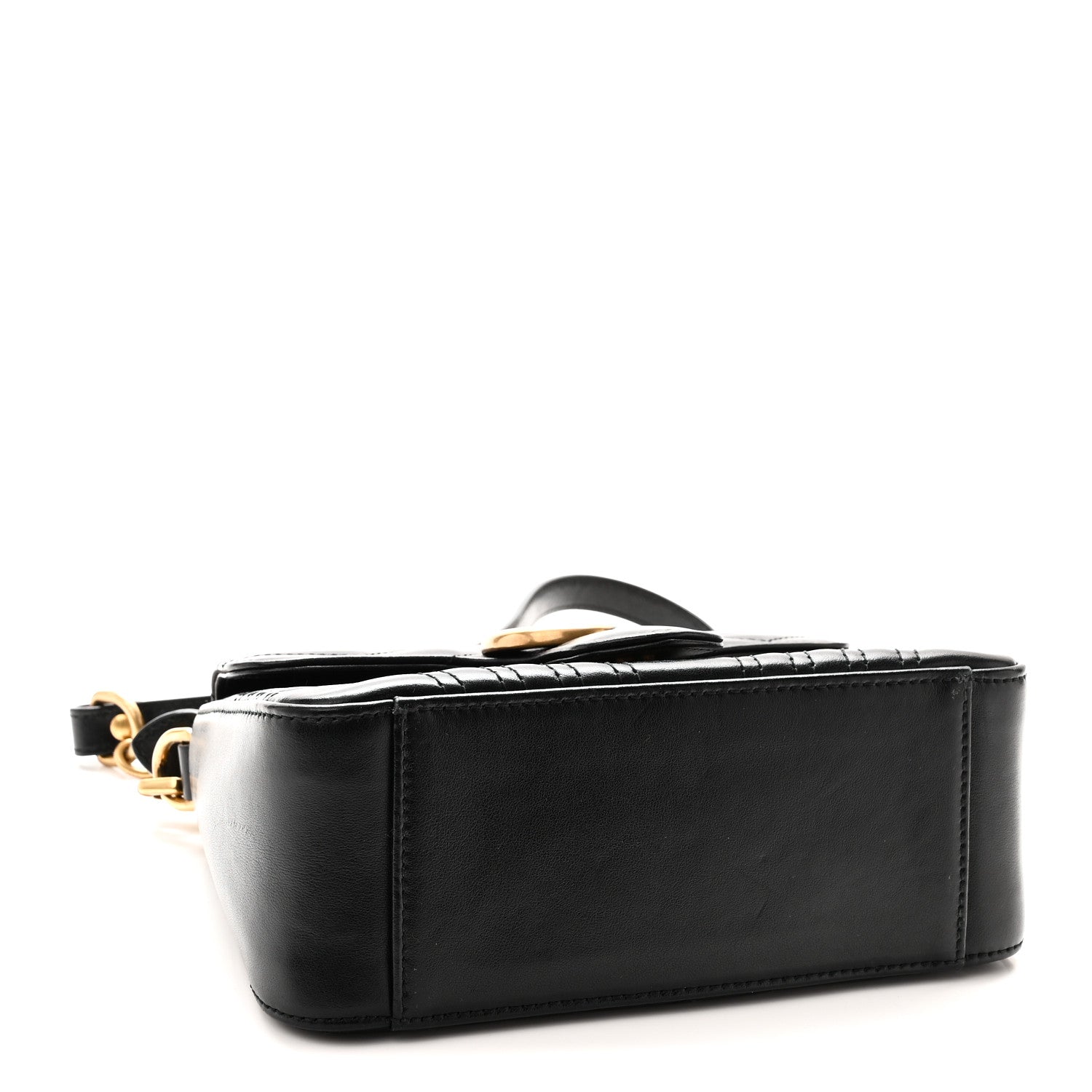 Gucci Calfskin Matelasse Mini GG Marmont Top Handle Shoulder Bag Black