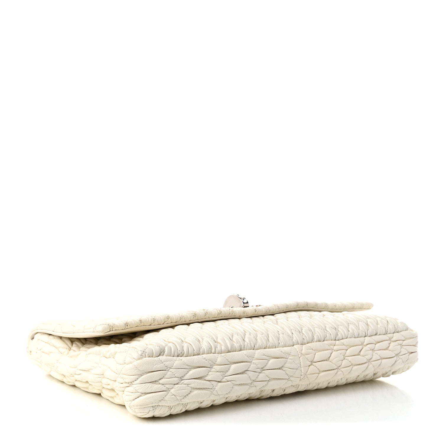 Miu Miu Nappa Matelasse Crystal Flap Clutch White