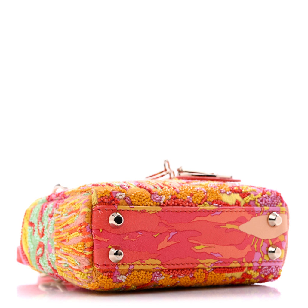 Dior Beaded Embroidery Lambskin Micro Lady Dior Orange Multicolor