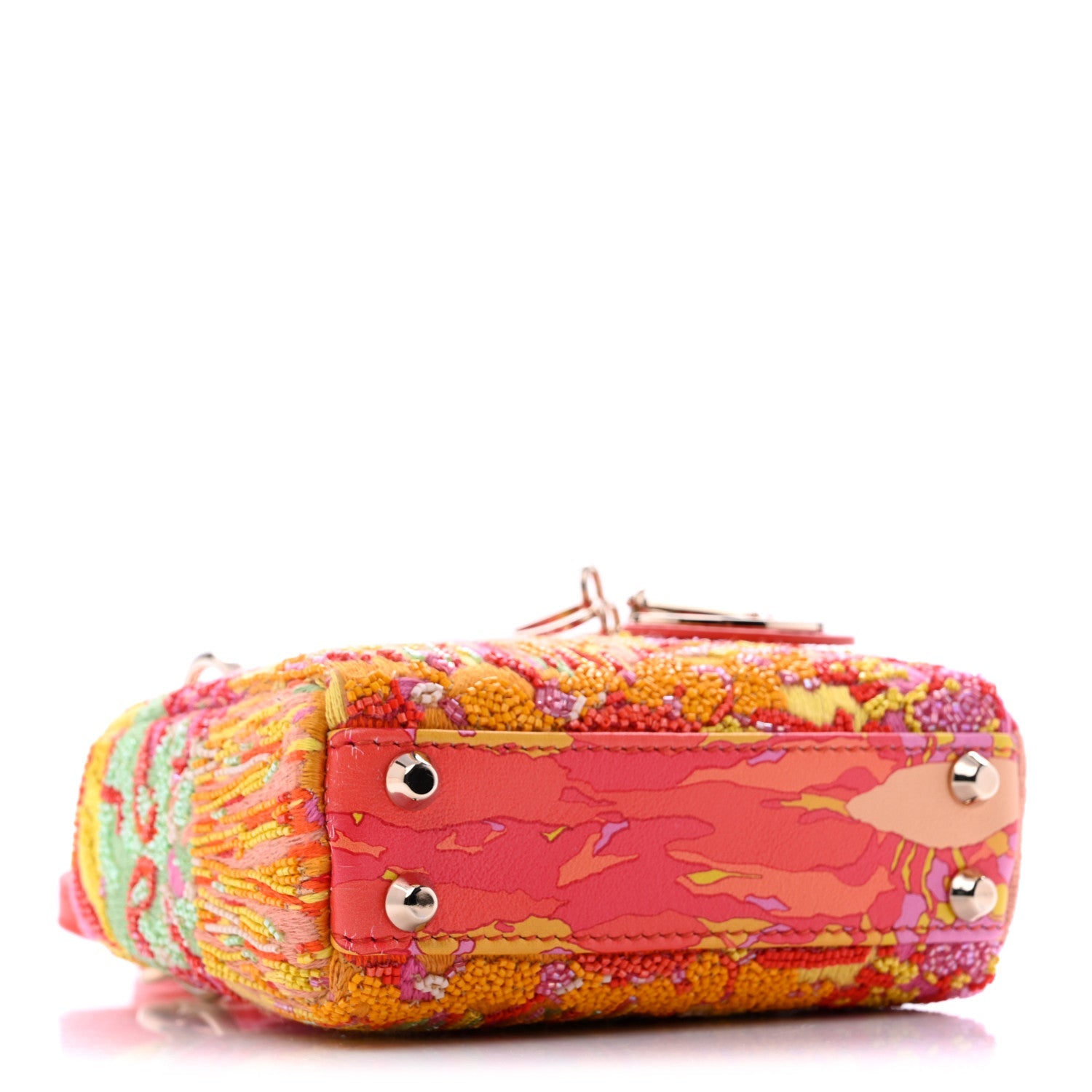 Dior Beaded Embroidery Lambskin Micro Lady Dior Orange Multicolor