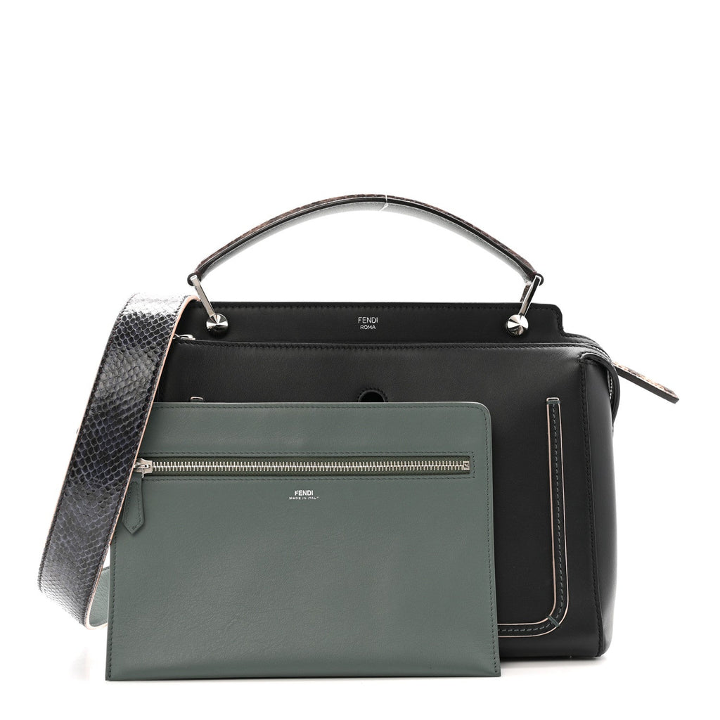 Fendi Vitello Baltico Dolce Elaphe DotCom Satchel Dark Grey