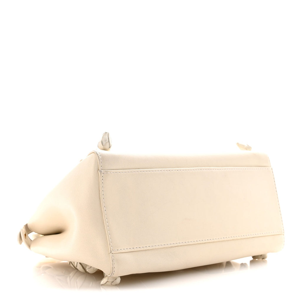 Fendi Nappa Rosebud Mini Peekaboo Iconic Satchel Bianco