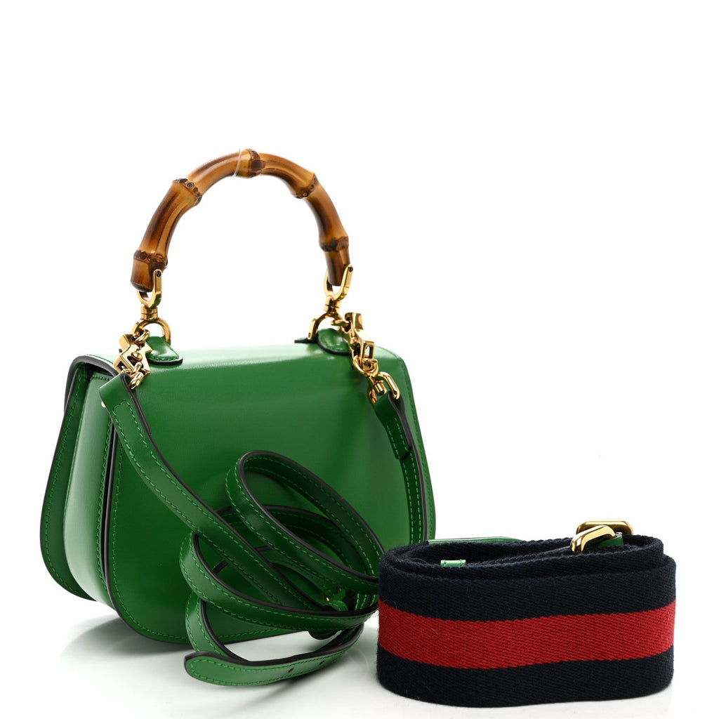 Gucci Boarded Dyana Lux Calfskin Web Small Bamboo 1947 Top Handle Bag Spring Green