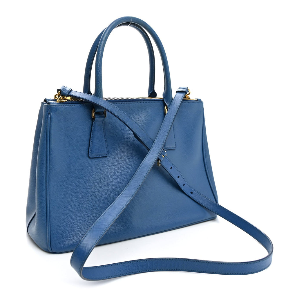 Prada Saffiano Small Galleria Double Zip Tote Azzurro