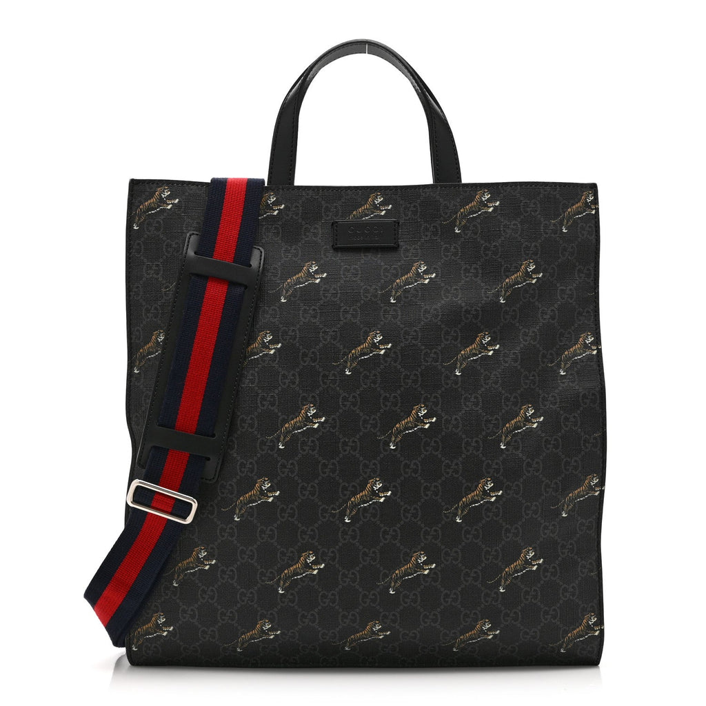 Gucci GG Supreme Monogram Tigers Web Vertical Tote Black Multicolor