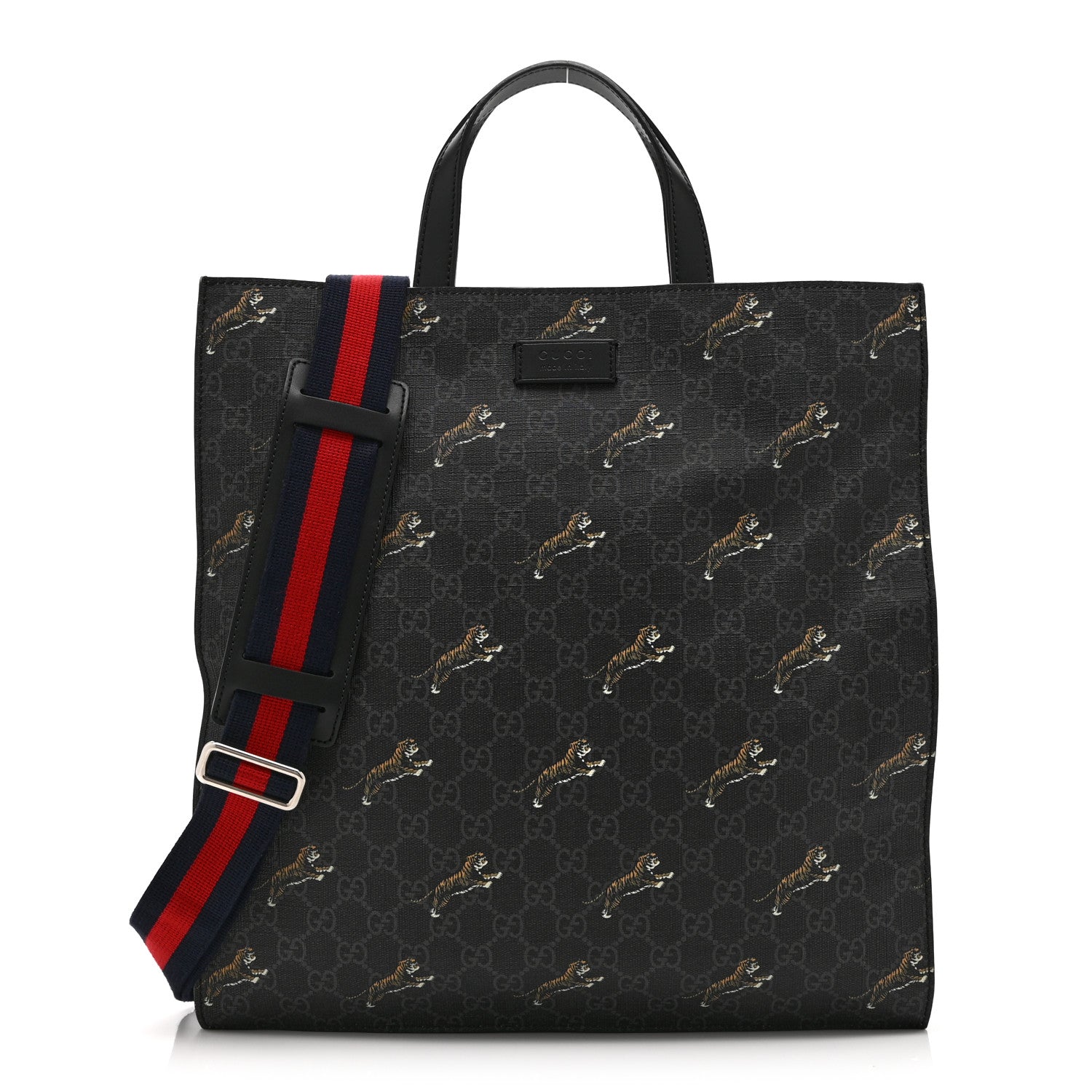 Gucci GG Supreme Monogram Tigers Web Vertical Tote Black Multicolor