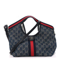 Gucci Denim GG Monogram Web Small Giglio Tote Blue White