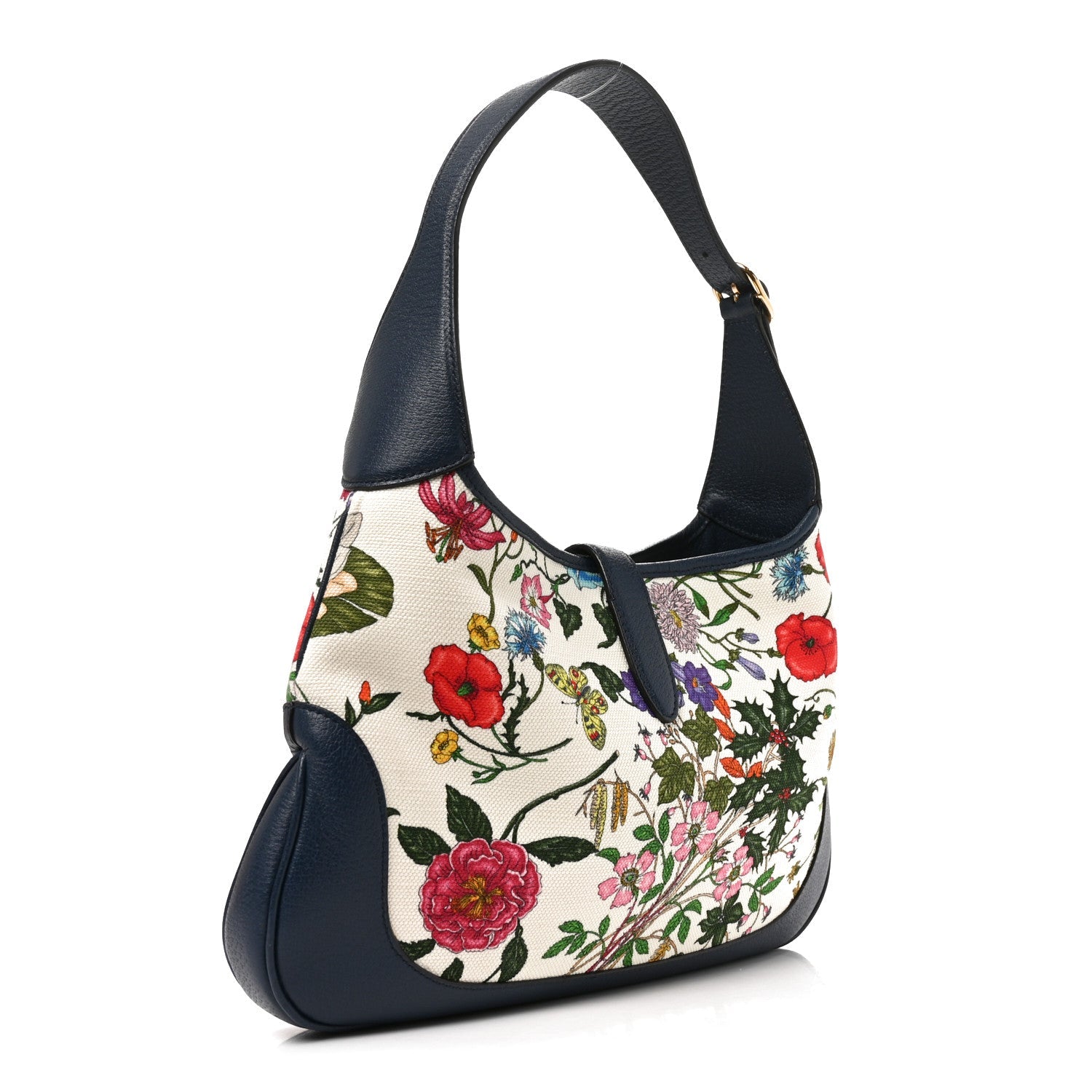 Gucci Canvas Flora Medium Jackie Hobo Blue Agata
