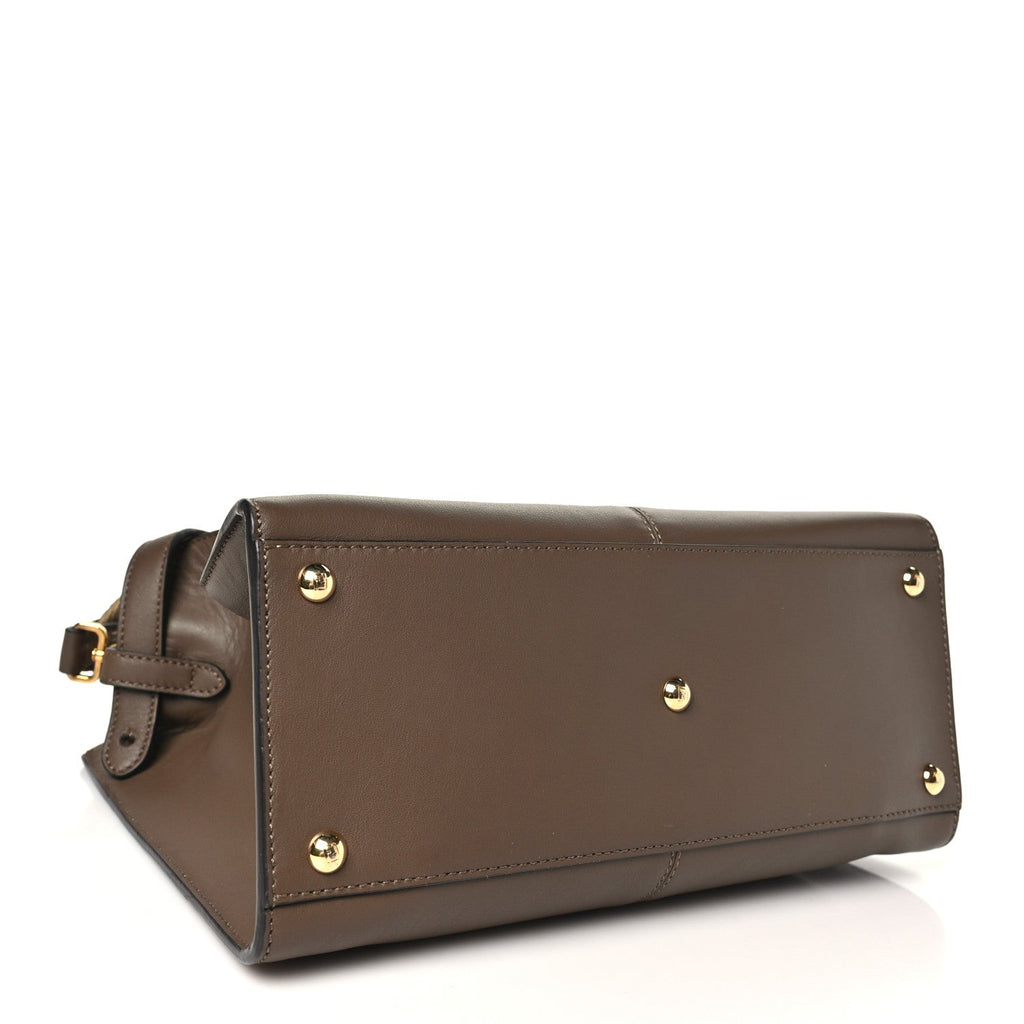 Fendi Vitello Seta Glazed Fabric FF 1974 Medium Peekaboo X-Lite Maya Mogano Panna Maya Mogano Panna