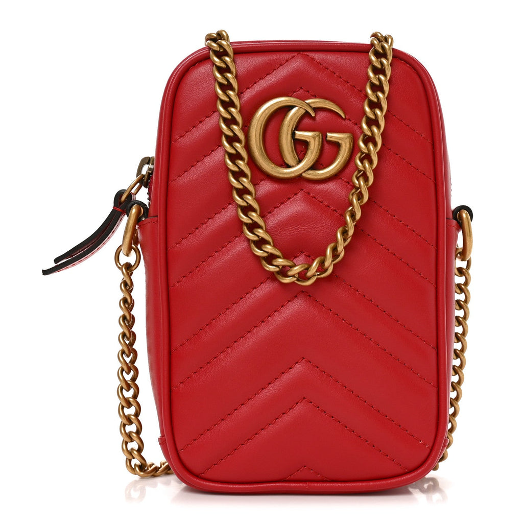 Gucci Calfskin Matelasse Mini GG Marmont Crossbody Bag Hibiscus Red