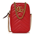Gucci Calfskin Matelasse Mini GG Marmont Crossbody Bag Hibiscus Red