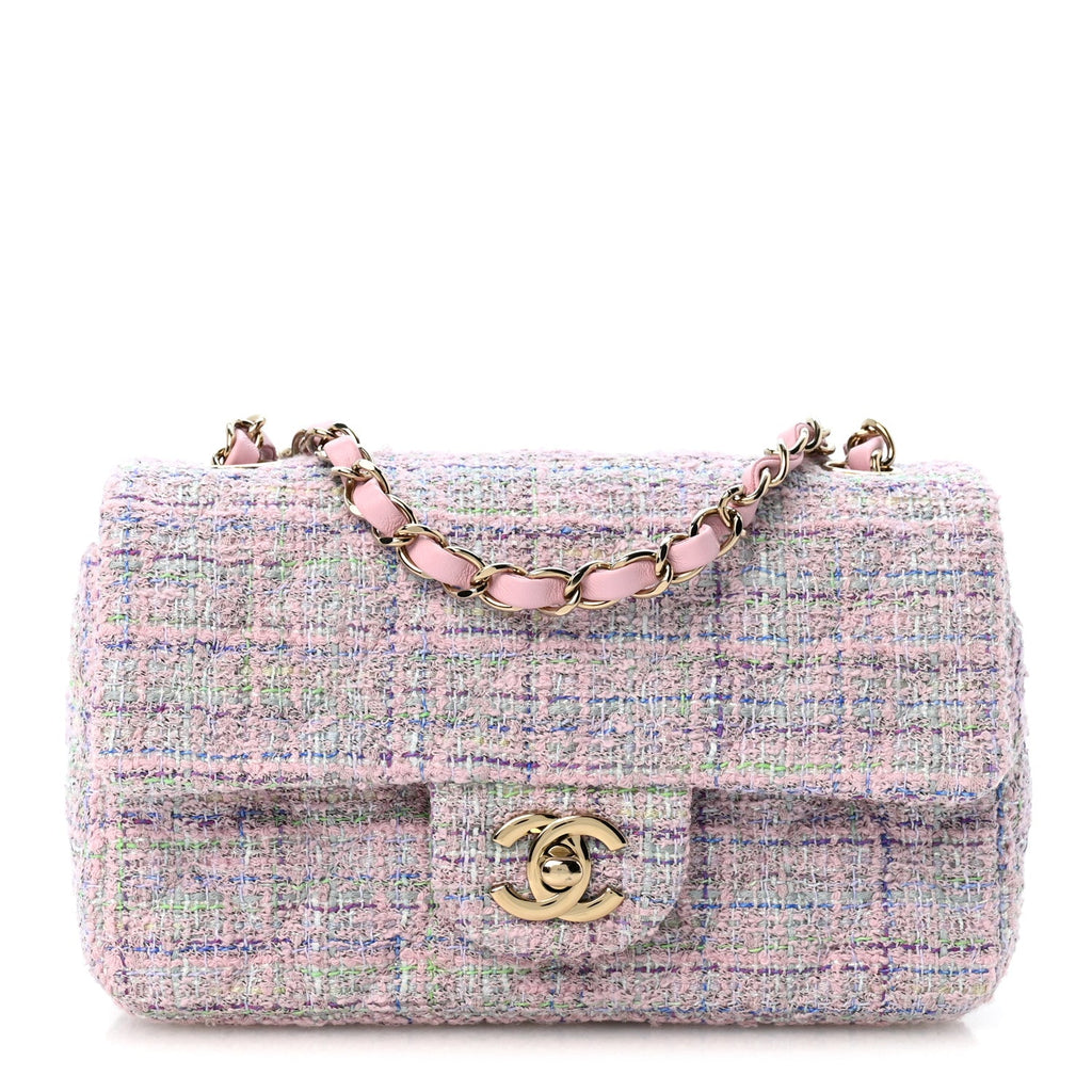 Chanel Tweed Quilted Mini Rectangular Flap Pink Multicolor