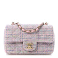 Chanel Tweed Quilted Mini Rectangular Flap Pink Multicolor