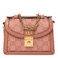 Gucci GG Monogram Textured Dollar Calfskin Mini Ophidia Padlock Top Handle Chain Shoulder Bag Cloche Rose Pink