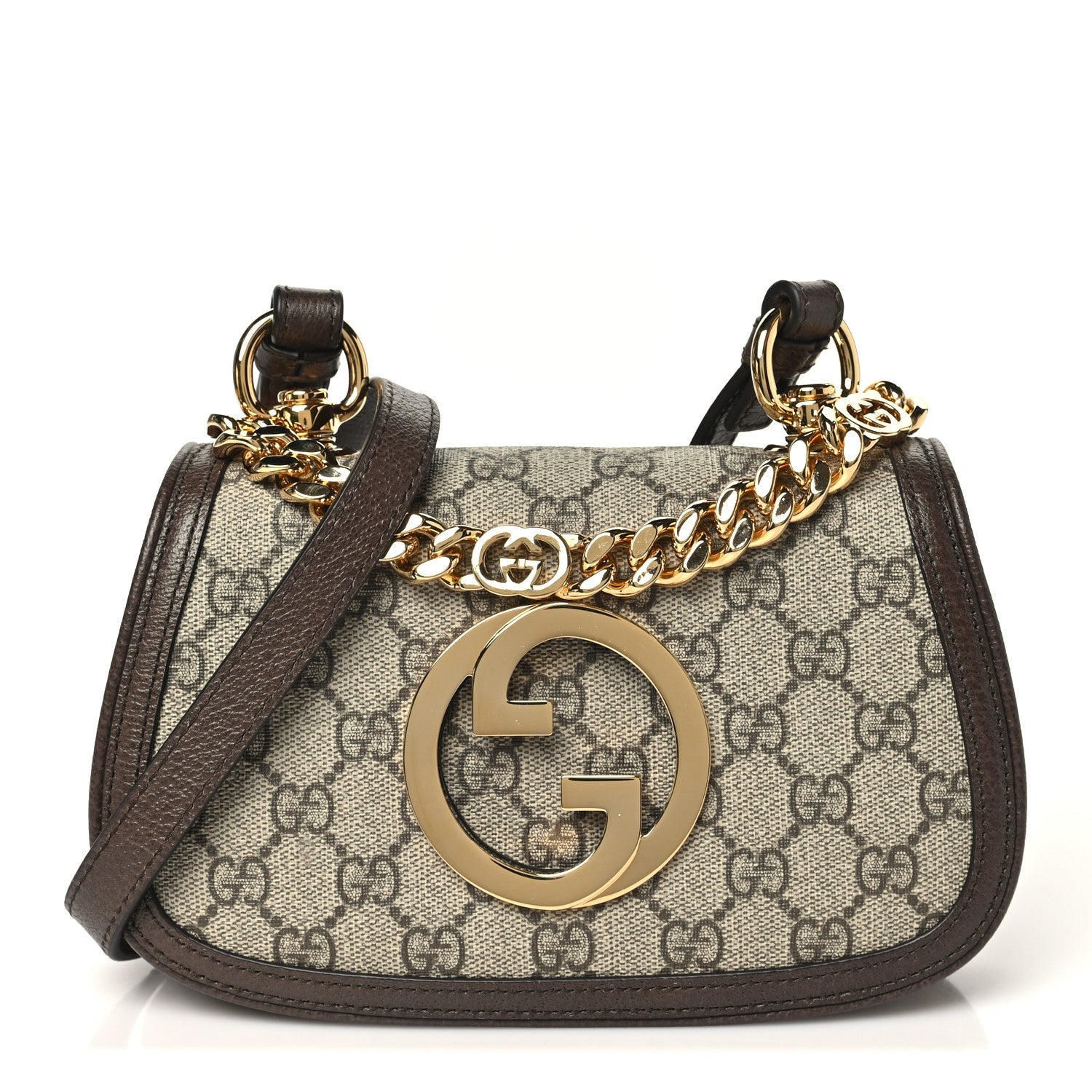 Gucci GG Supreme Monogram Textured Dollar Calfskin Mini Blondie Chain Shoulder Flap Bag Beige Ebony New Acero