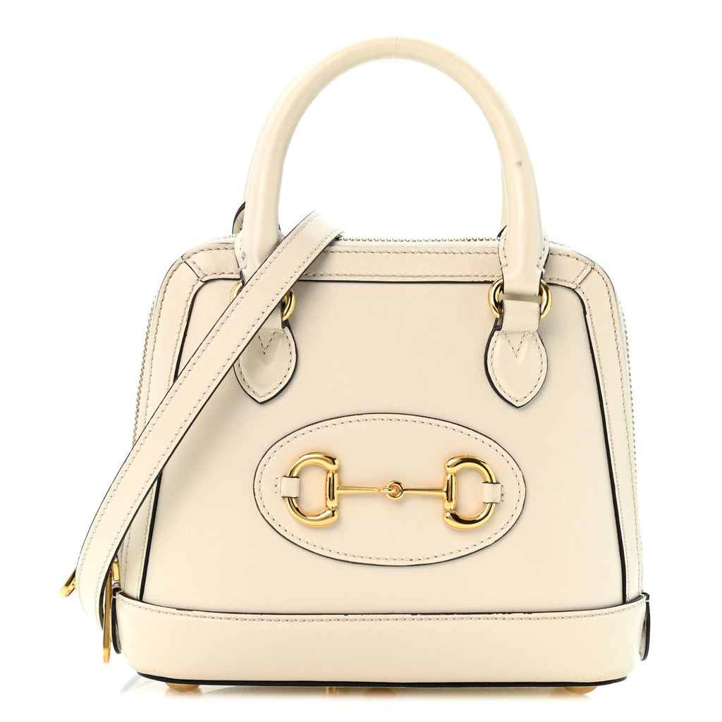 Gucci Boarded Plutone Calfskin Mini Horsebit 1955 Top Handle Bag Mystic White