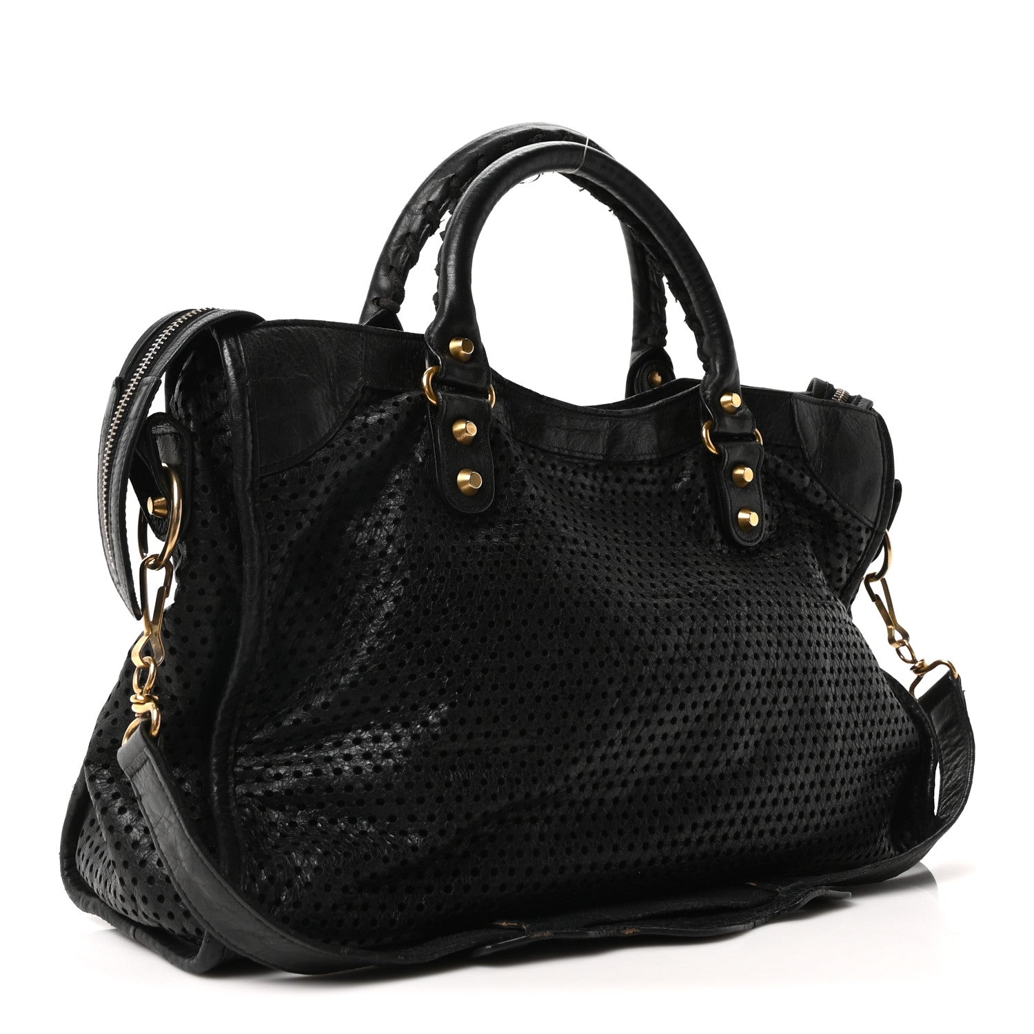 Balenciaga Agneau Laser Cut Cross Classic Gold Hardware City Black