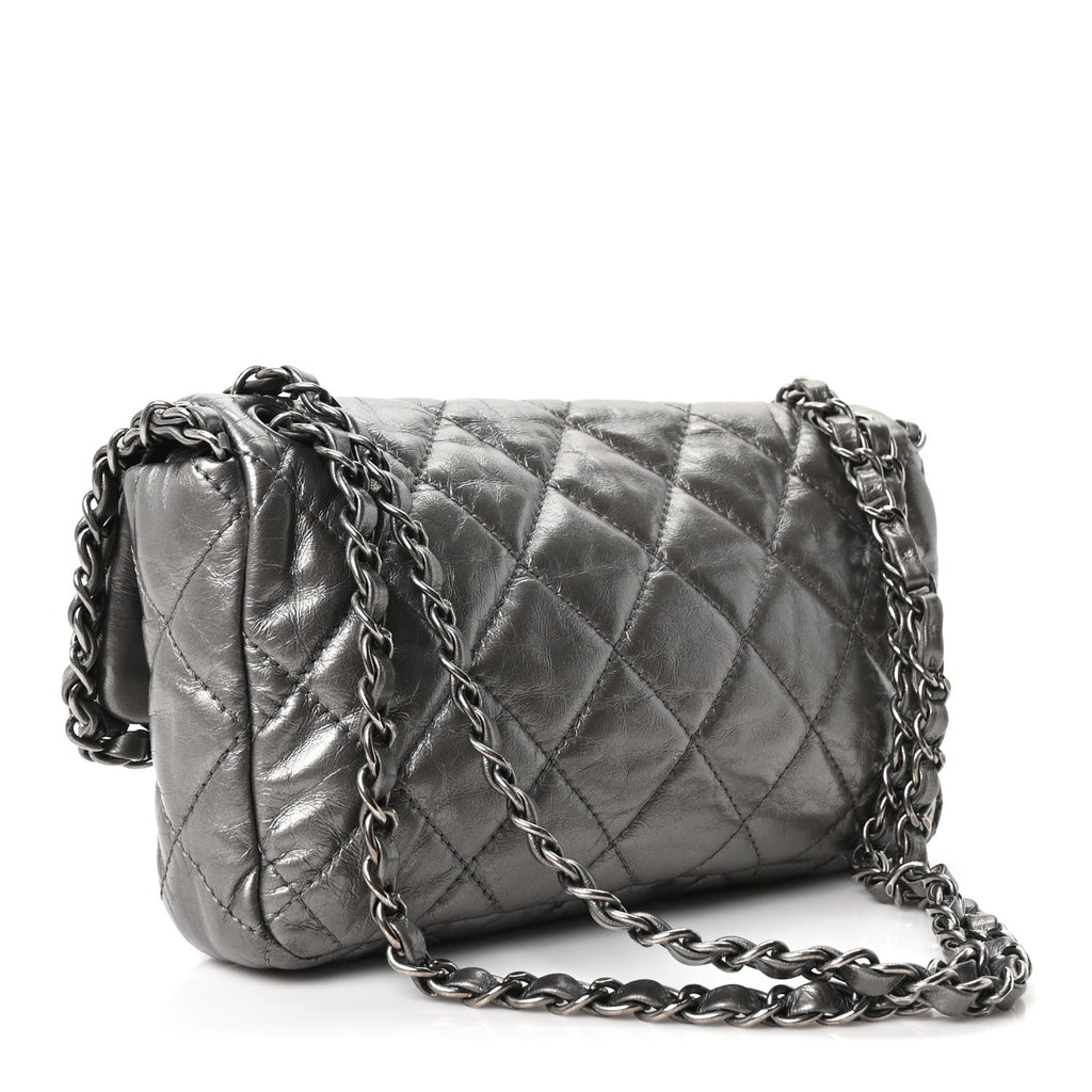 Chanel Metallic Calfskin Quilted Medium Chain Me Flap Grey