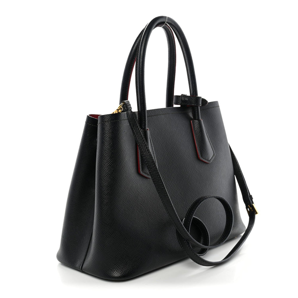 Prada Saffiano Cuir Small Double Bag Black Fuoco