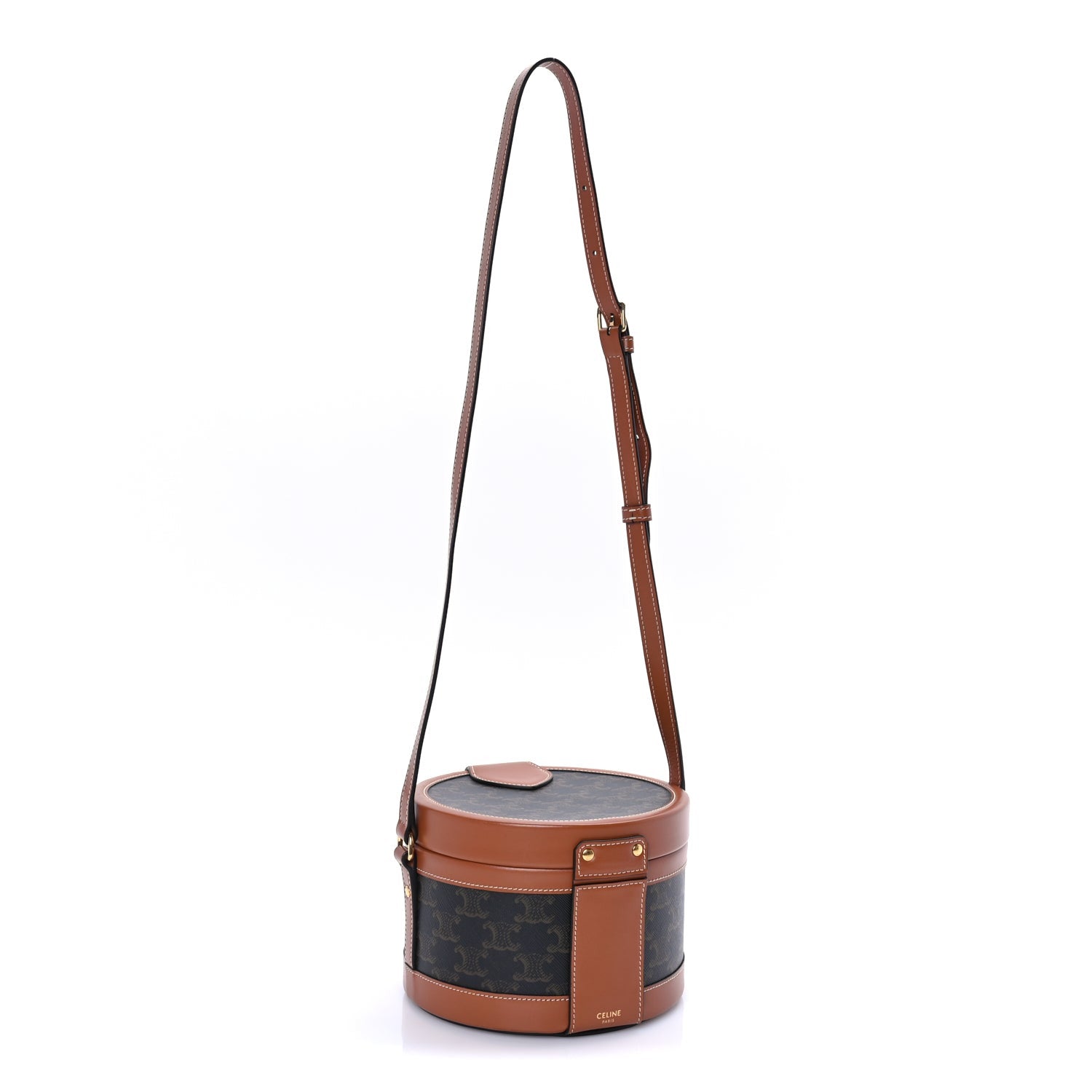 Celine Calfskin Triomphe Canvas Medium Tambour Bag Tan
