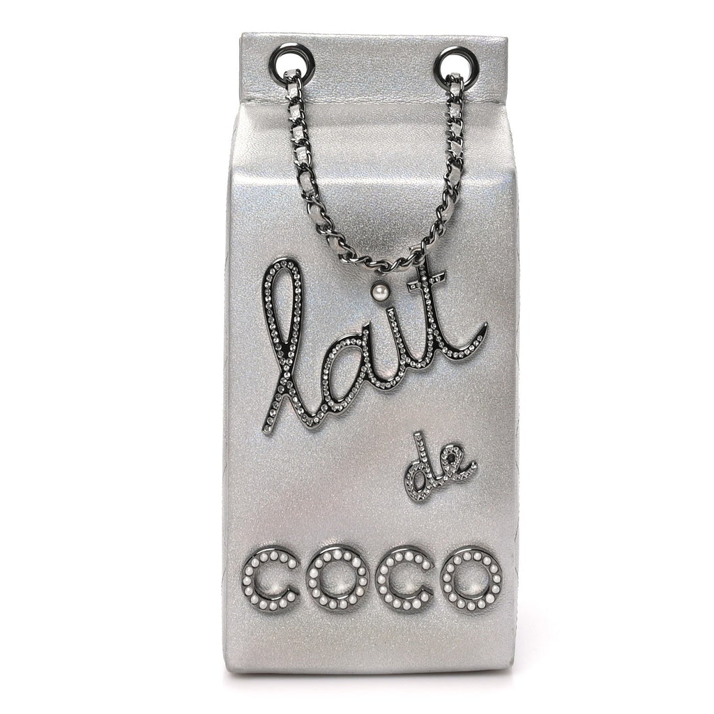 Chanel Metallic Goatskin Lait de Coco Milk Carton Bag Silver