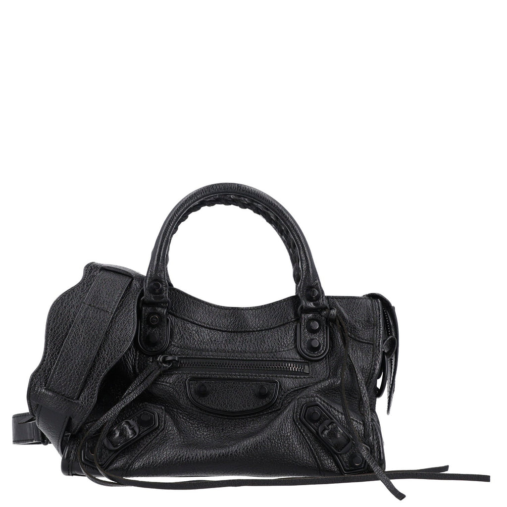 Balenciaga Shiny Goatskin Matte Black Metallic Edge Hardware Mini City Black