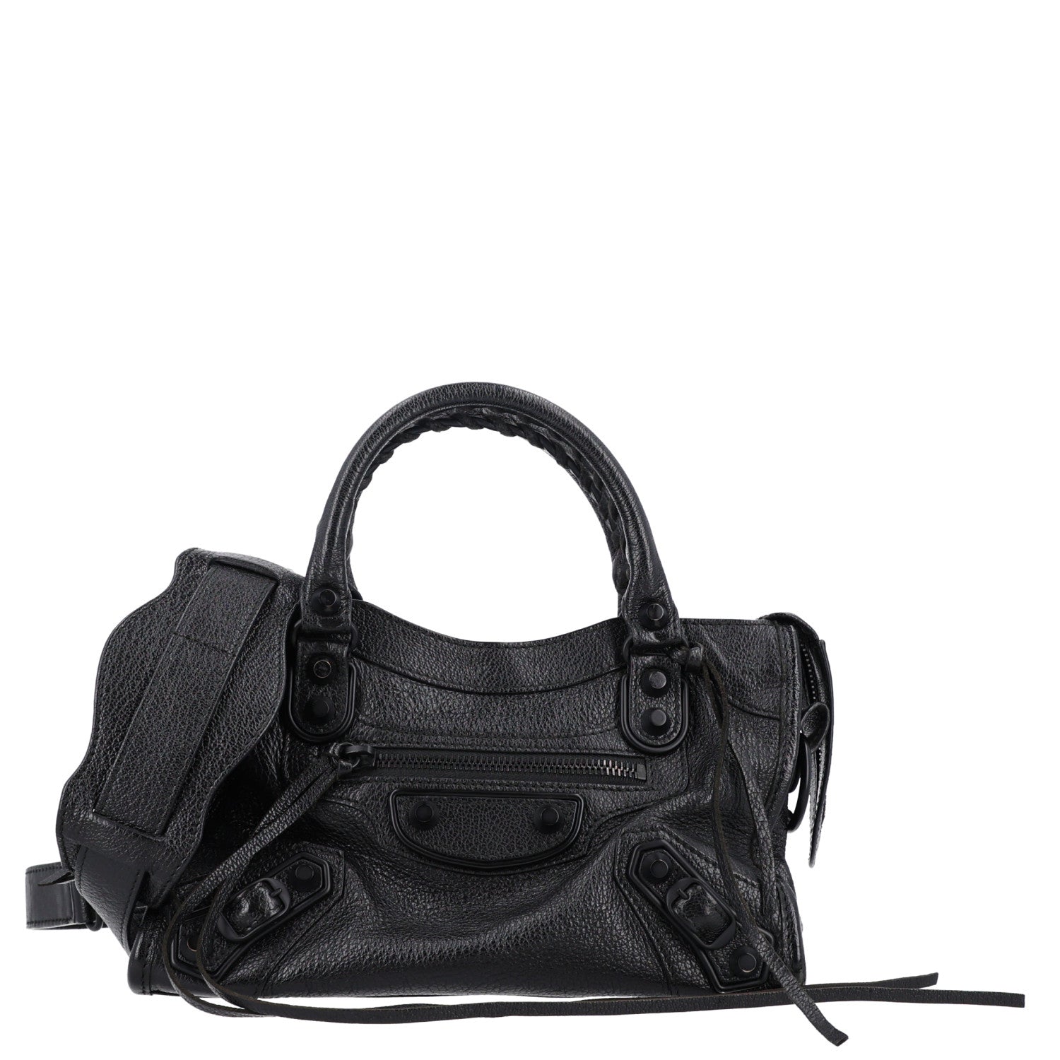 Balenciaga Shiny Goatskin Matte Black Metallic Edge Hardware Mini City Black