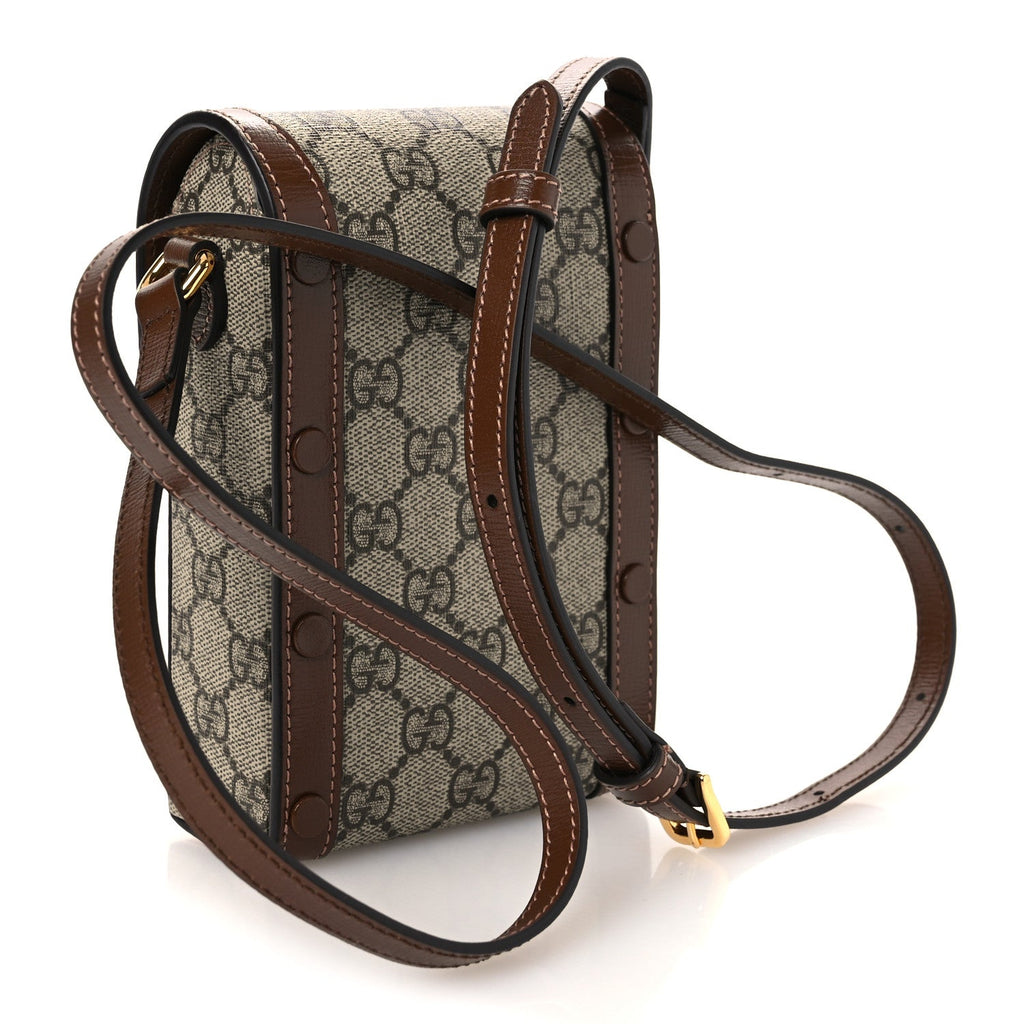 Gucci GG Supreme Monogram Mini Horsebit 1955 Crossbody Bag Beige Brown Sugar