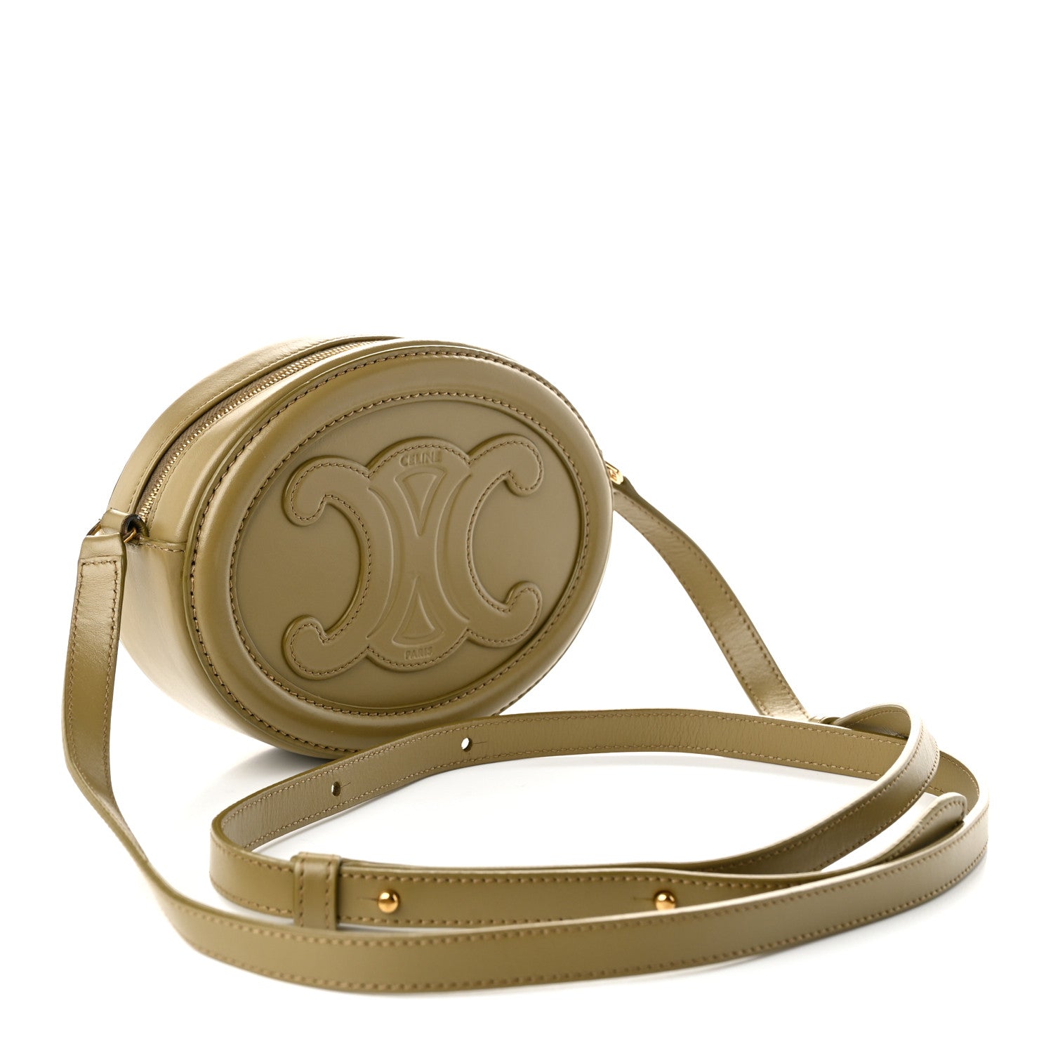 Celine Smooth Calfskin Cuir Small Triomphe Oval Purse Crossbody Olive