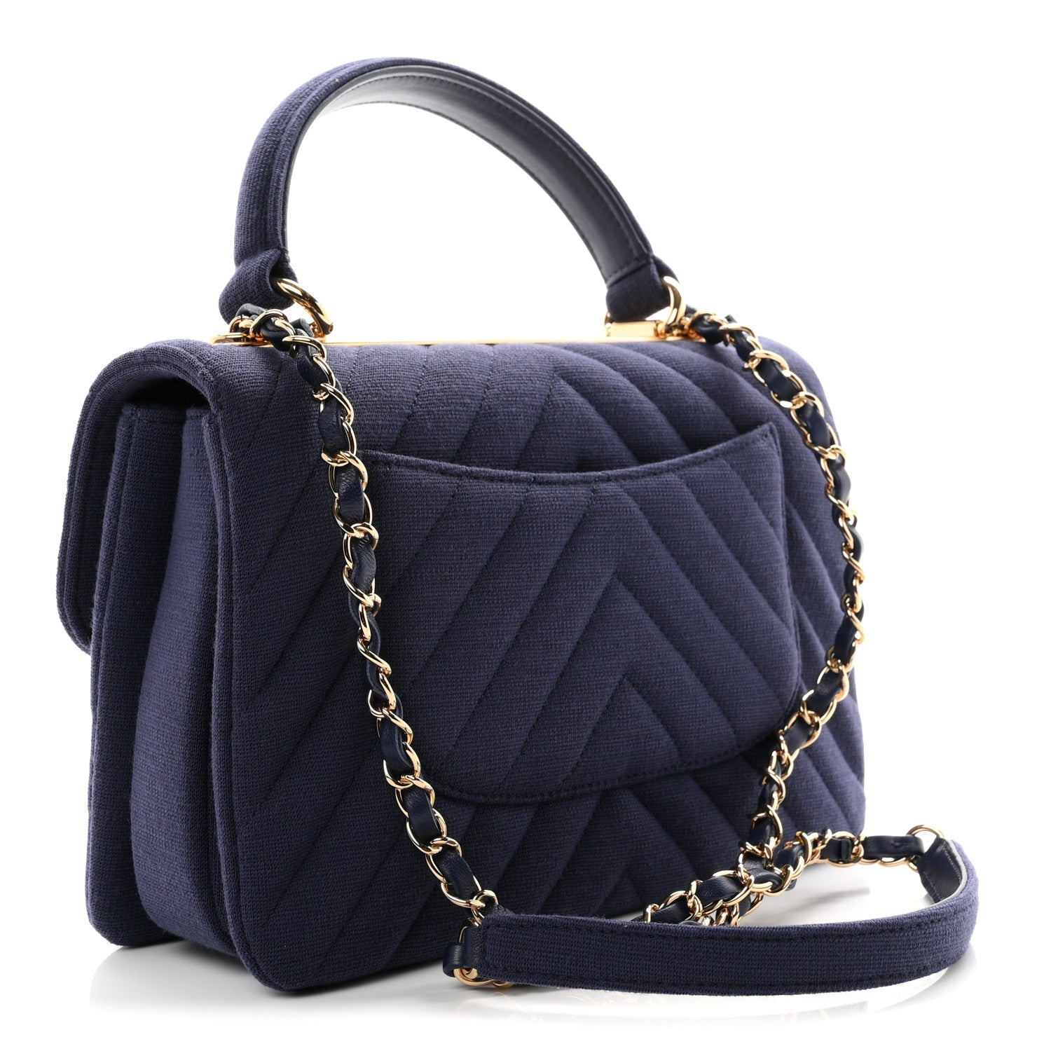 Chanel Jersey Chevron Quilted Small Trendy CC Dual Handle Flap Bag Navy Blue