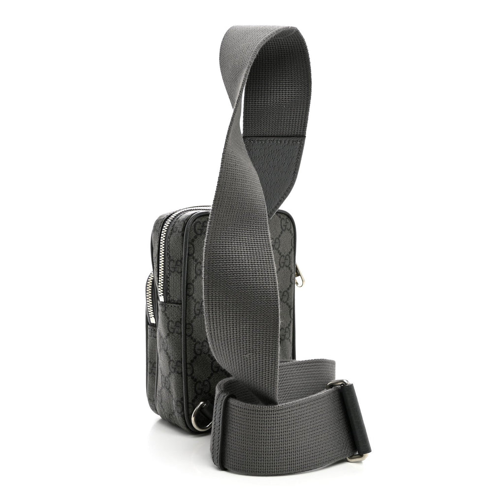 Gucci GG Supreme Monogram Textured Dollar Calfskin Mini Ophidia Messenger Grey Black Graphite Grey