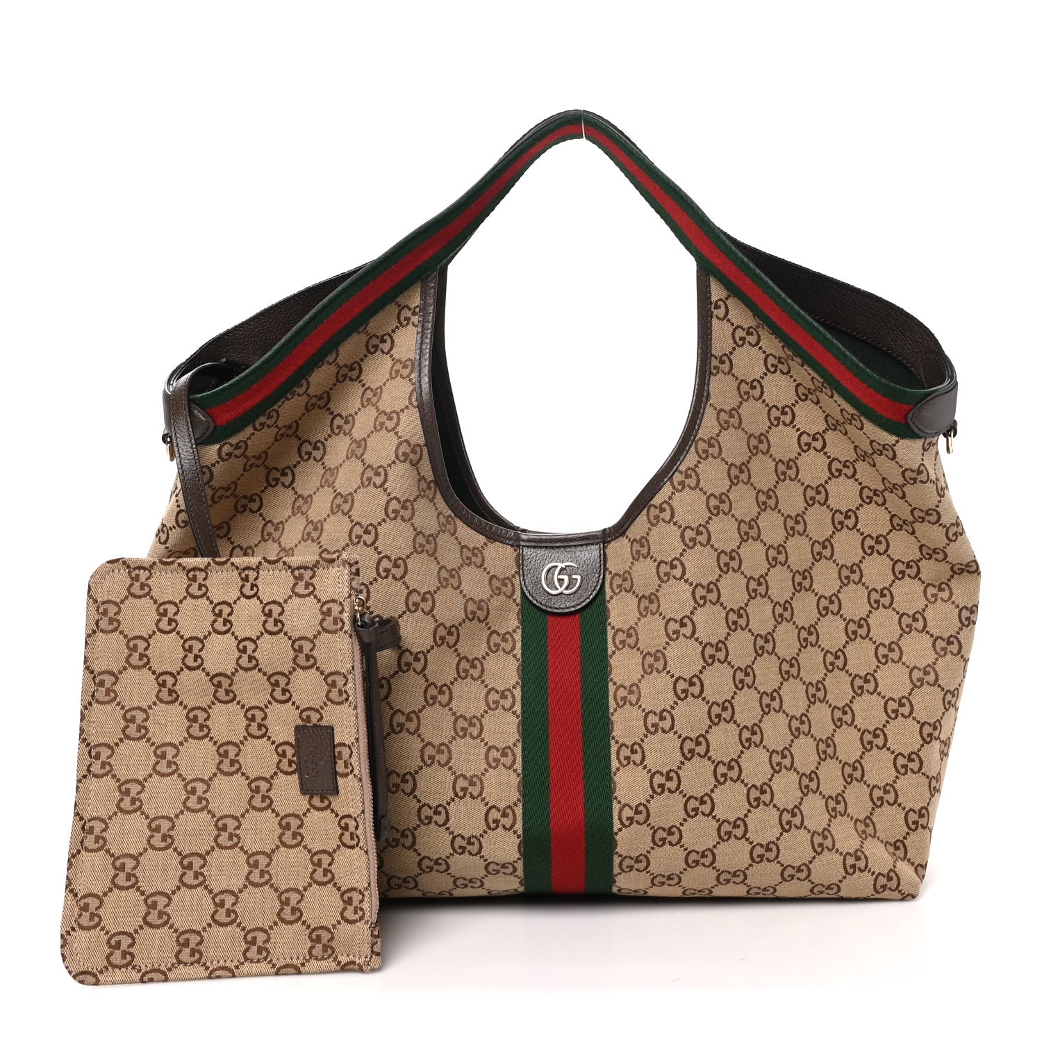 Gucci GG Monogram Web Large Giglio Tote Beige Brown