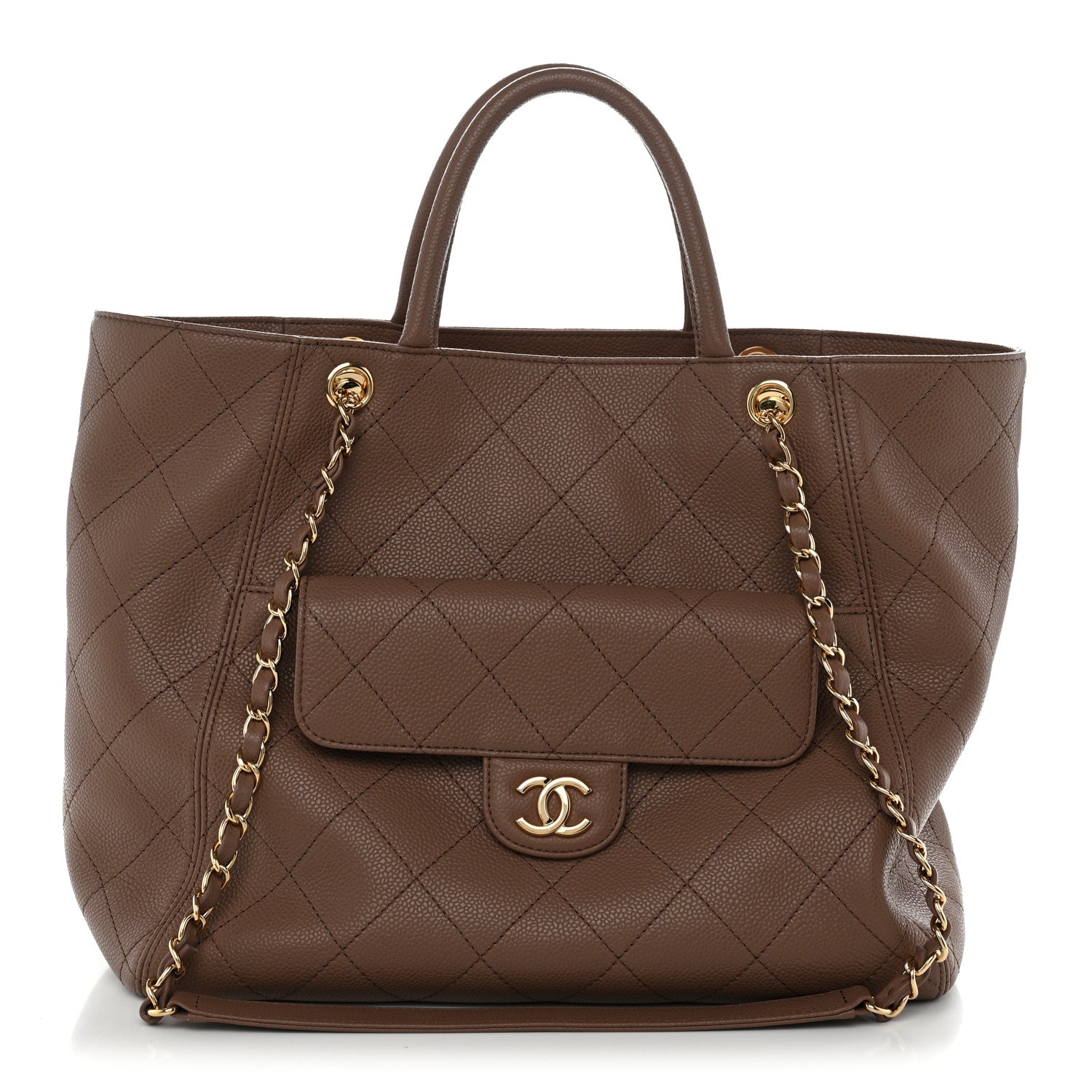 Chanel Caviar Quilted Shopping Tote Brown