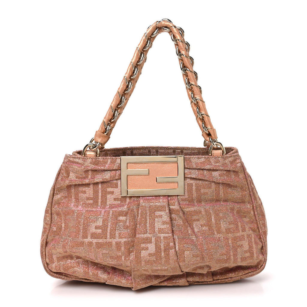 Fendi Metallic Lurex Zucca Small Mia Tote Arancio