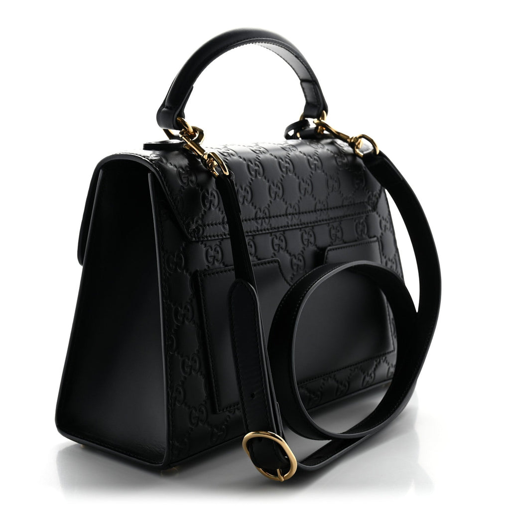 Gucci Guccissima Signature Small Padlock Top Handle Bag Black