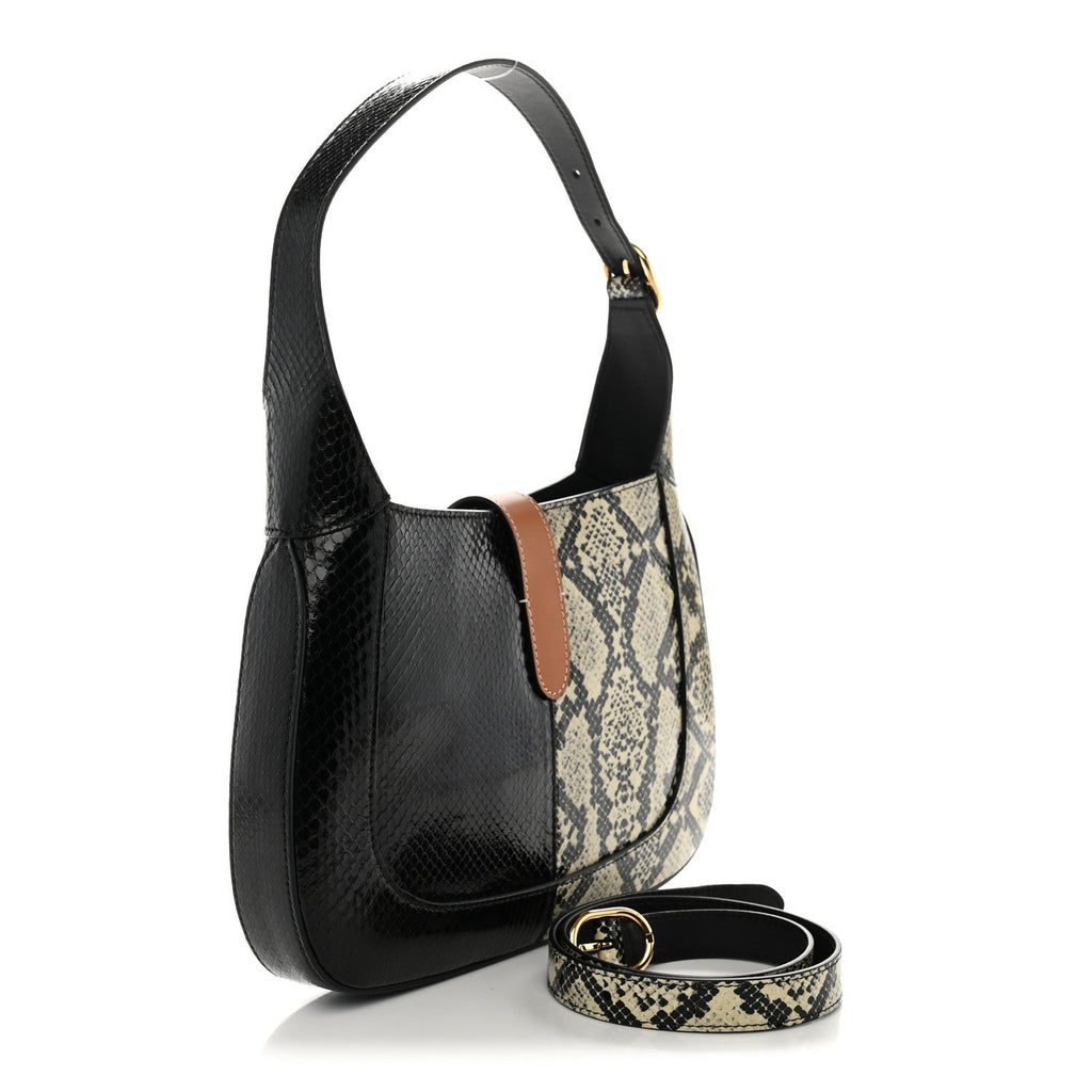 Gucci Snakeskin Small Jackie 1961 Hobo Black Beige