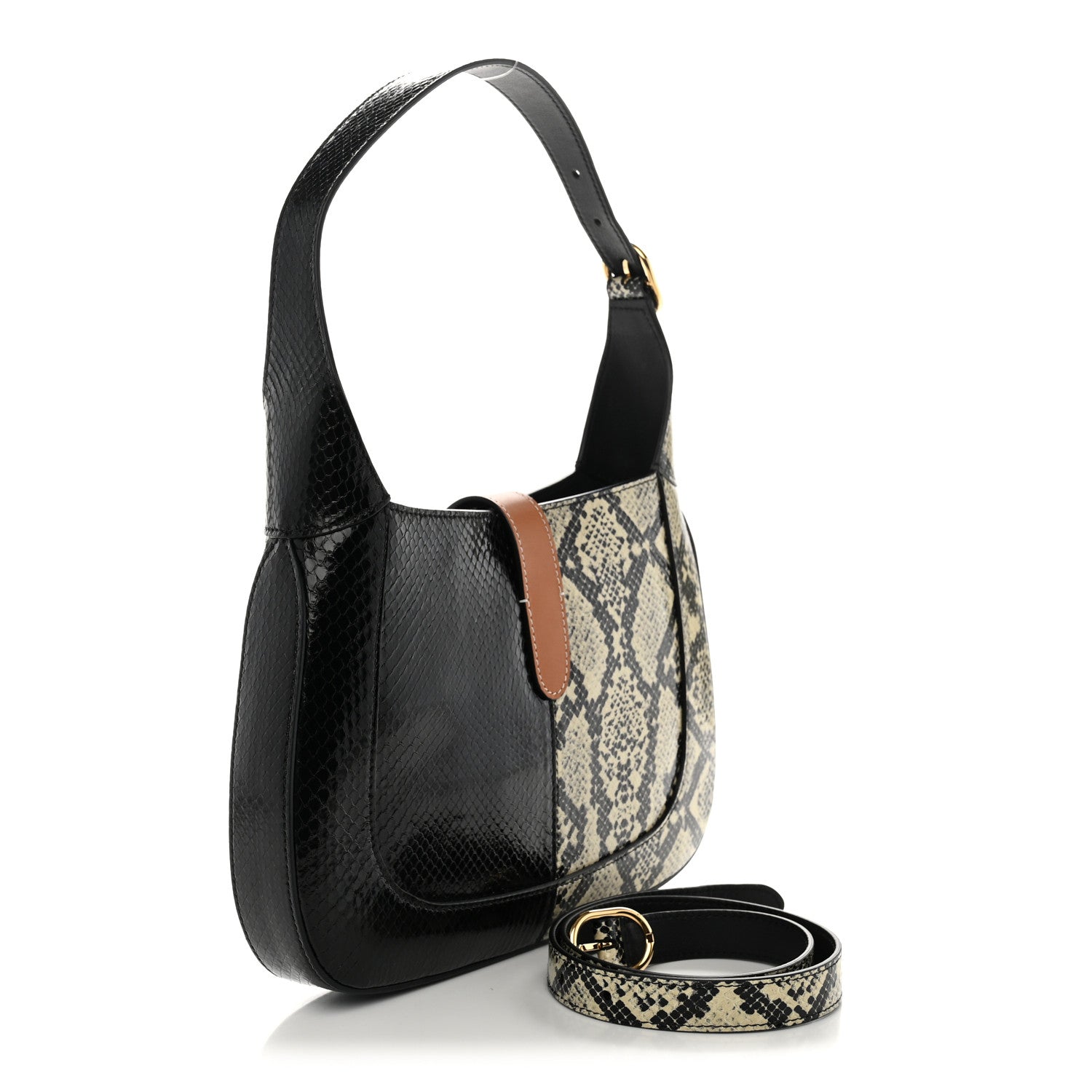 Gucci Snakeskin Small Jackie 1961 Hobo Black Beige