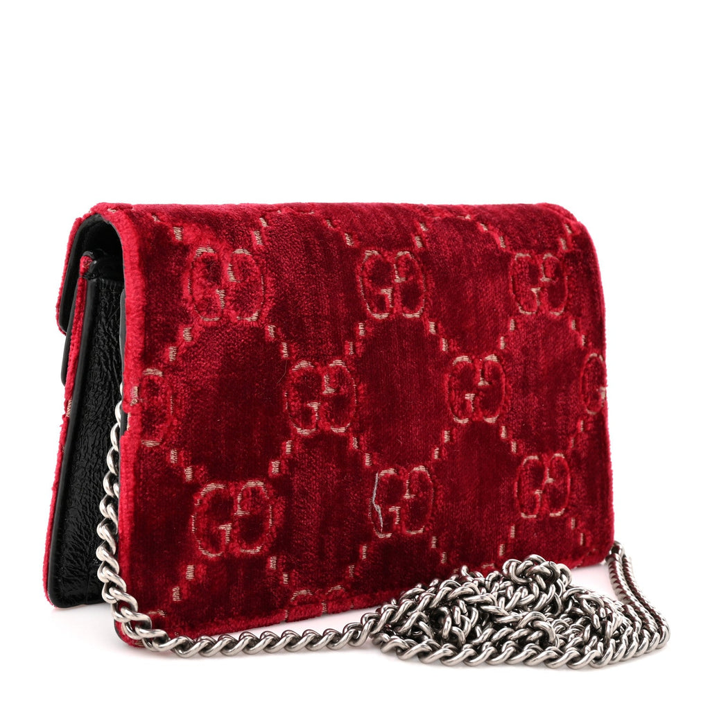 Gucci Velvet GG Monogram Super Mini Dionysus Shoulder Bag Red Cipria Black
