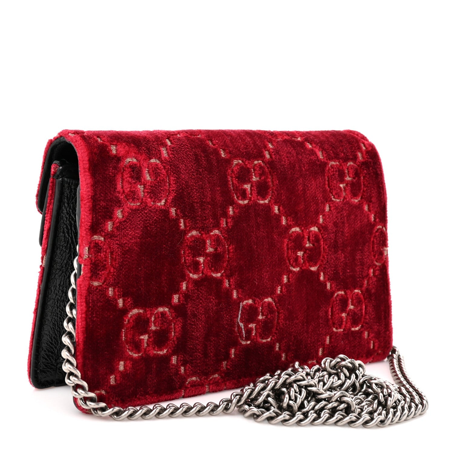 Gucci Velvet GG Monogram Super Mini Dionysus Shoulder Bag Red Cipria Black