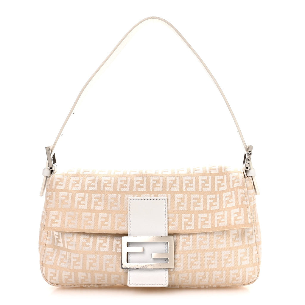 Fendi Zucchino Cuoio Mini Mama Baguette Beige White