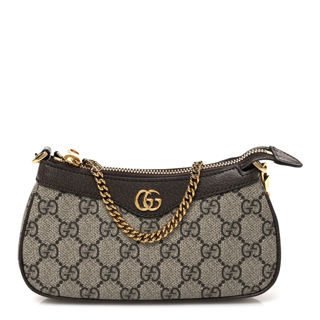 Gucci GG Supreme Monogram Textured Dollar Calfskin Mini Ophidia Chain Bag Beige Ebony