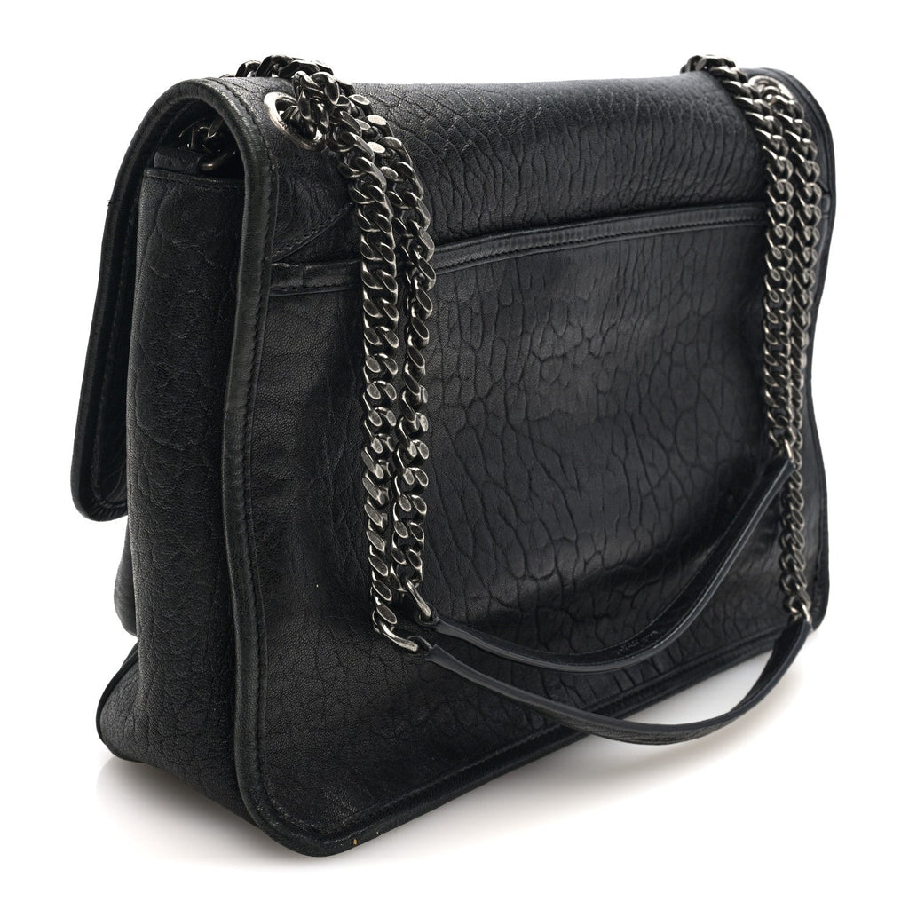 Saint Laurent Grained Lambskin Monogram Large Niki Chain Satchel Black