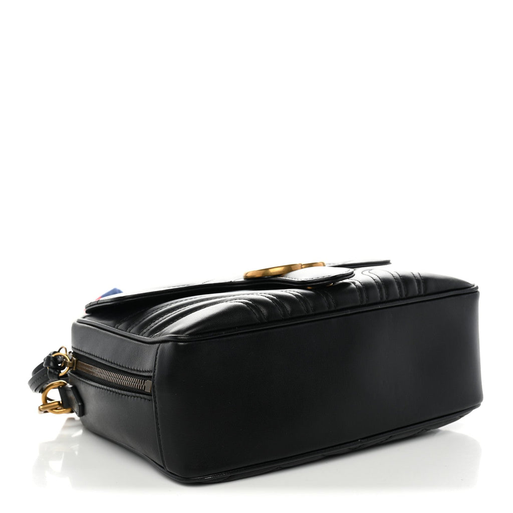 Gucci Calfskin Matelasse Sylvie Web Small GG Marmont Top Handle Shoulder Bag Black