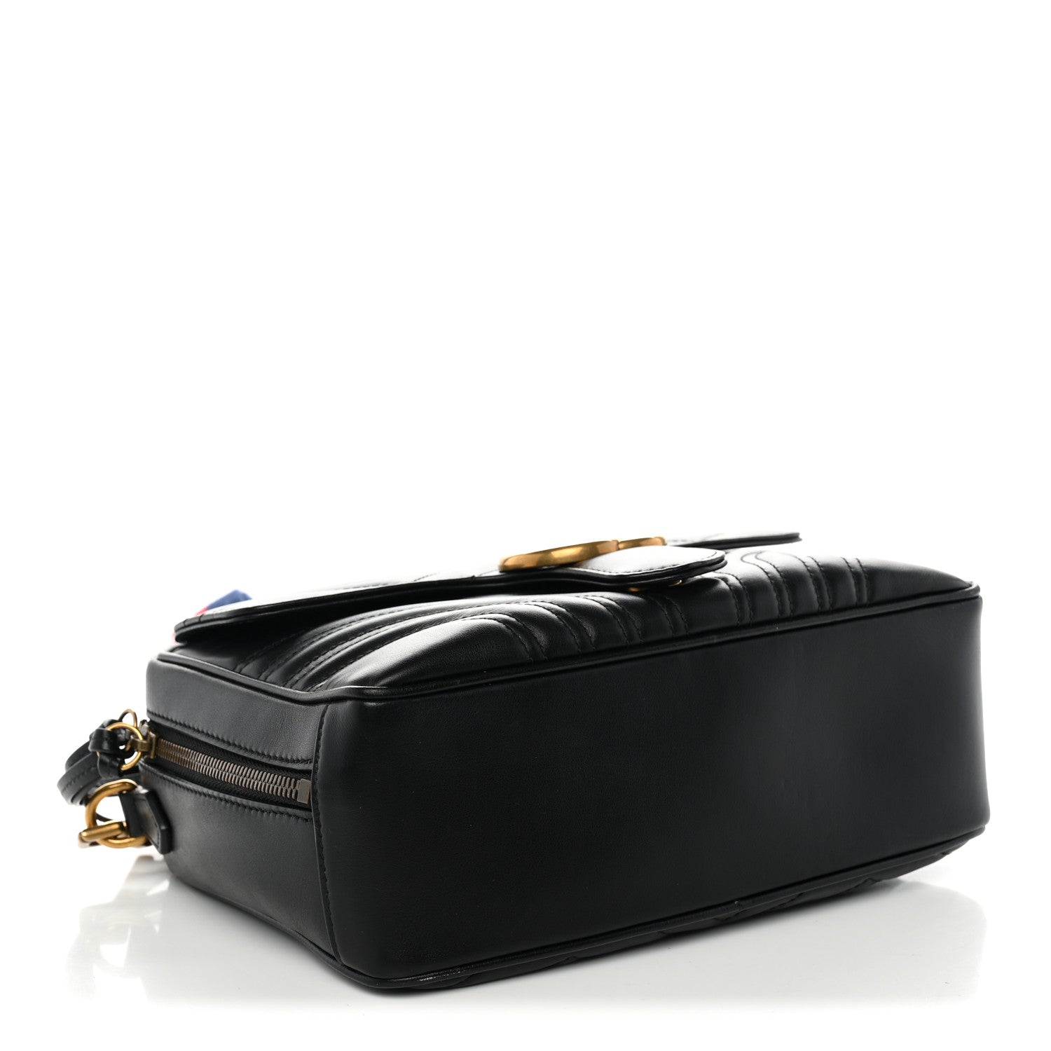 Gucci Calfskin Matelasse Sylvie Web Small GG Marmont Top Handle Shoulder Bag Black