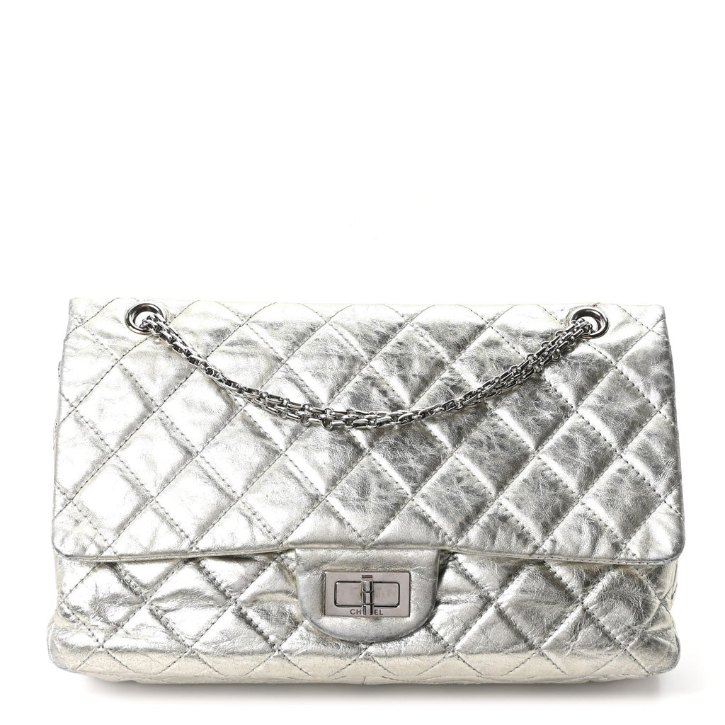Chanel Metallic Aged Calfskin Quilted 2.55 Reissue 227 Flap Silver