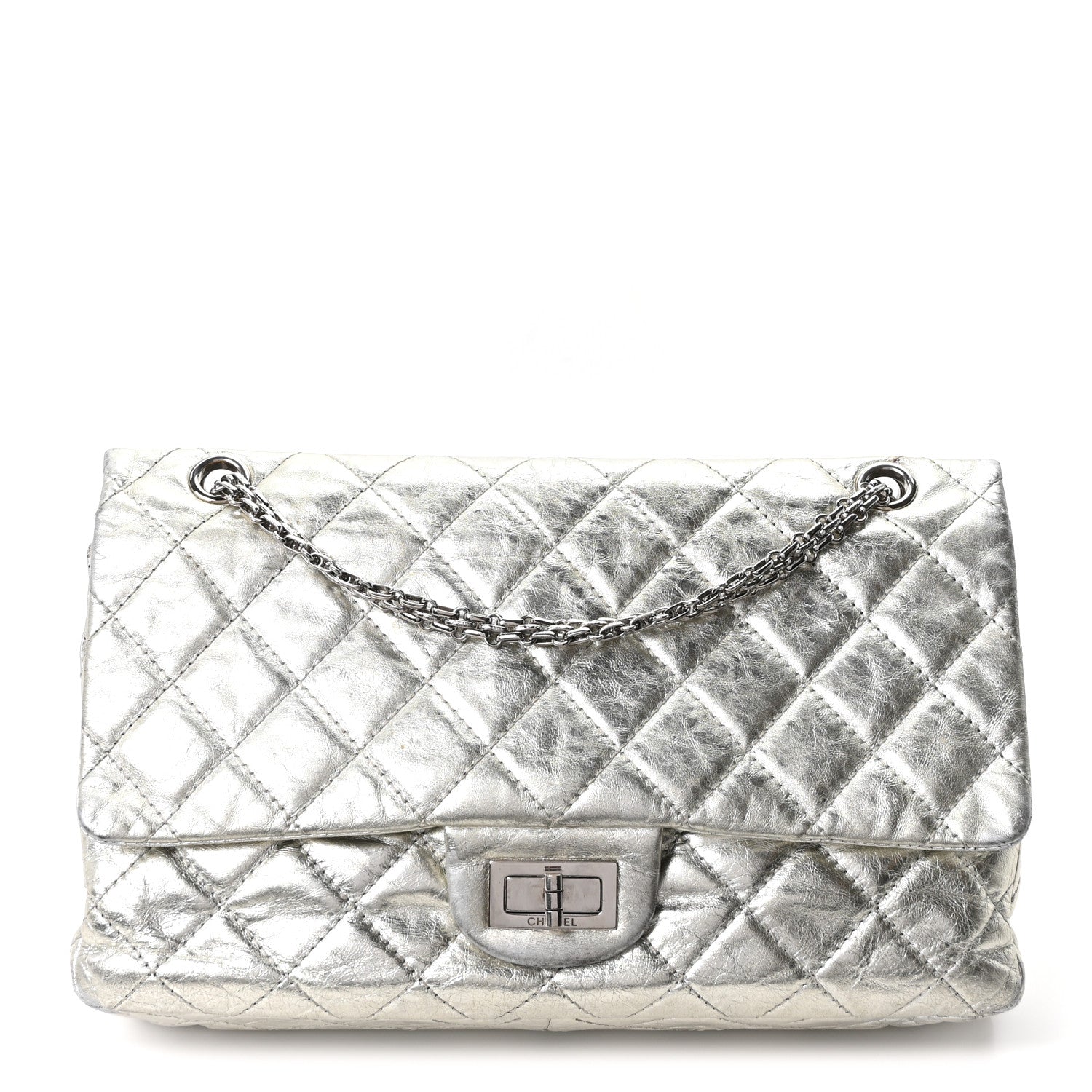 Chanel Metallic Aged Calfskin Quilted 2.55 Reissue 227 Flap Silver