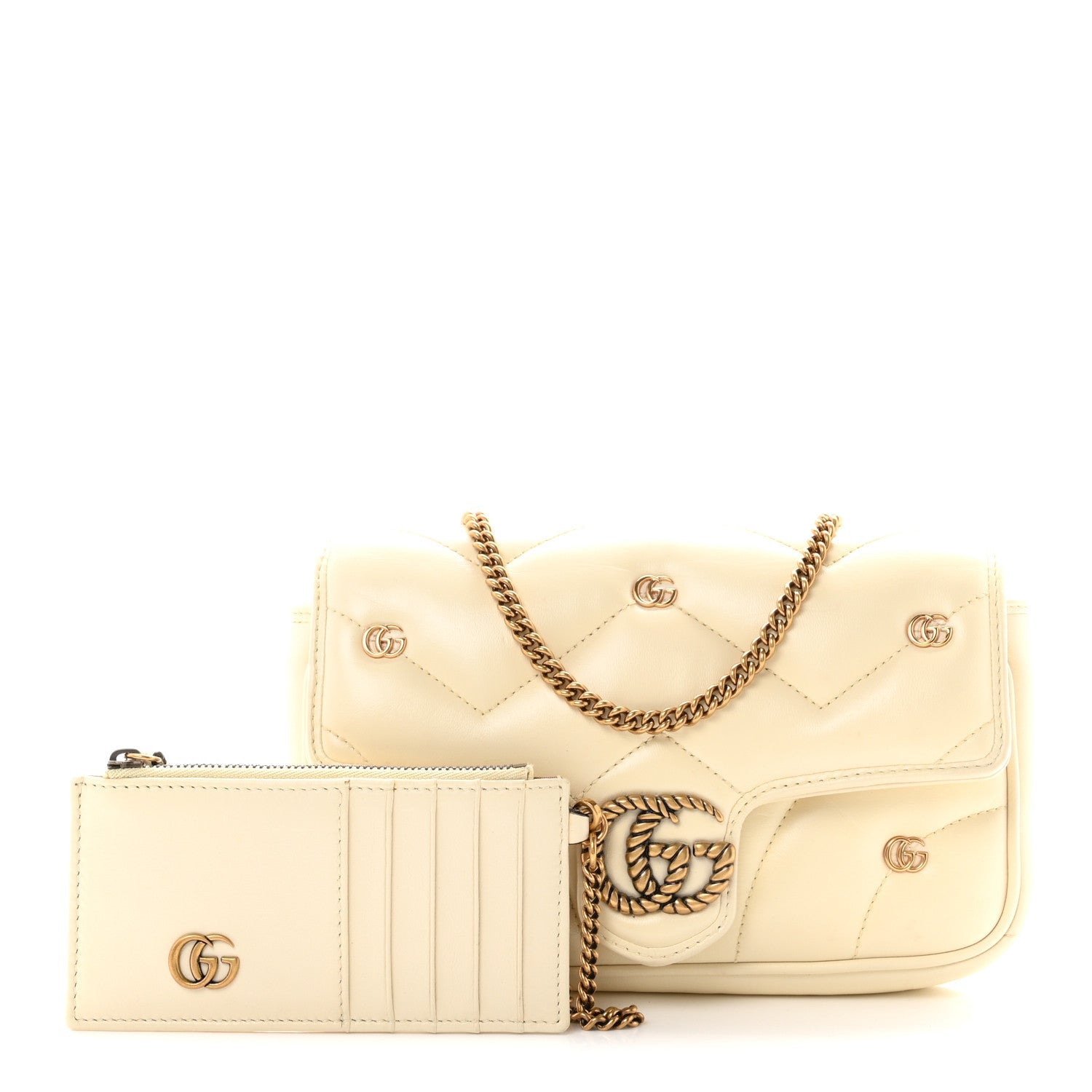 Gucci Calfskin Matelasse Double G Studs Mini Torchon GG Marmont Shoulder Bag White