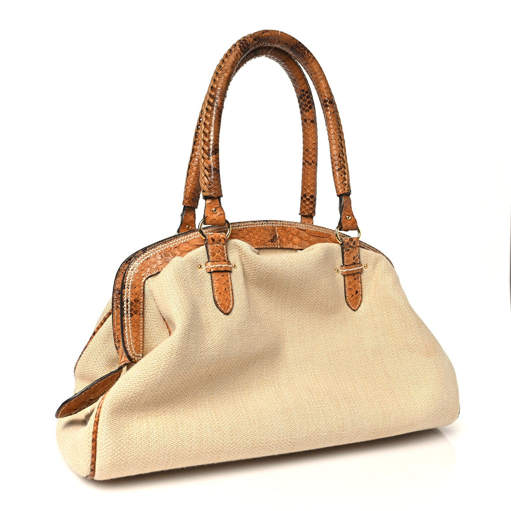Dior Snakeskin My Dior Frame Double Pocket Satchel Beige