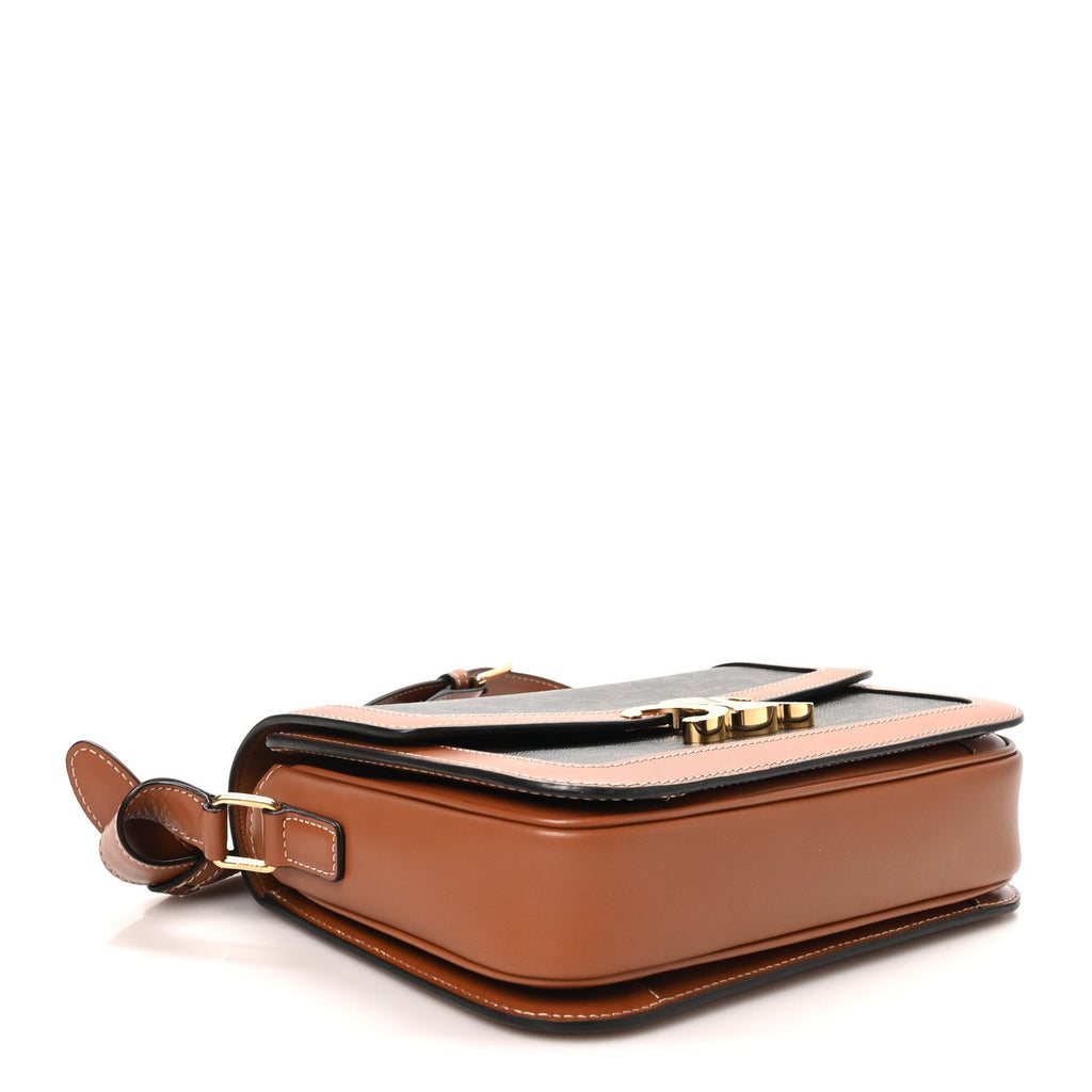 Celine Triomphe Canvas Calfskin Medium Triomphe Bag Tan