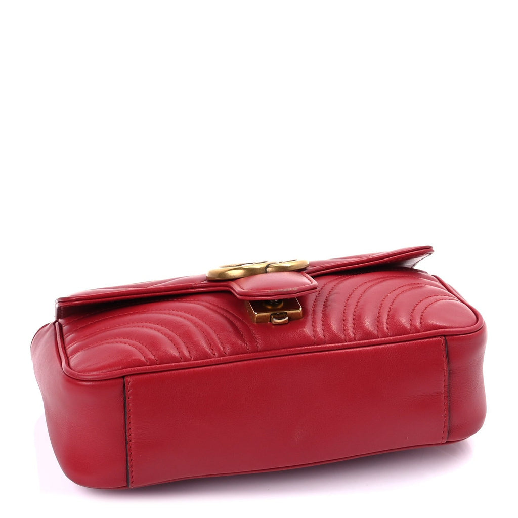 Gucci Calfskin Matelasse Mini GG Marmont Shoulder Bag Hibiscus Red